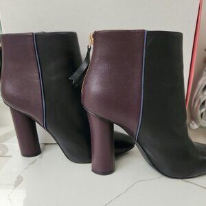 Cabi Bisset Booties Size 8.5 Leather Black &Vino 4-in Heel Shoes Color Blocked